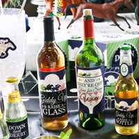 Kentucky Horse Derby - Horse Race Party Decorations for Women and Men - Wine Bottle Label Stickers - Set of 4