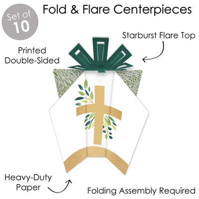 Elegant Cross - Table Decorations - Religious Party Fold and Flare Centerpieces - 10 Count