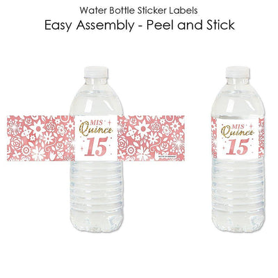 Mis Quince Anos - Quinceanera Sweet 15 Birthday Party Water Bottle Sticker Labels - Set of 20