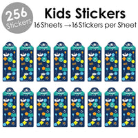 Blast Off to Outer Space - Rocket Ship Birthday Party Favor Kids Stickers - 16 Sheets - 256 Stickers