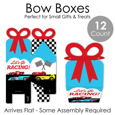 Let's Go Racing - Racecar - Square Favor Gift Boxes - Race Car Birthday Party or Baby Shower Bow Boxes - Set of 12