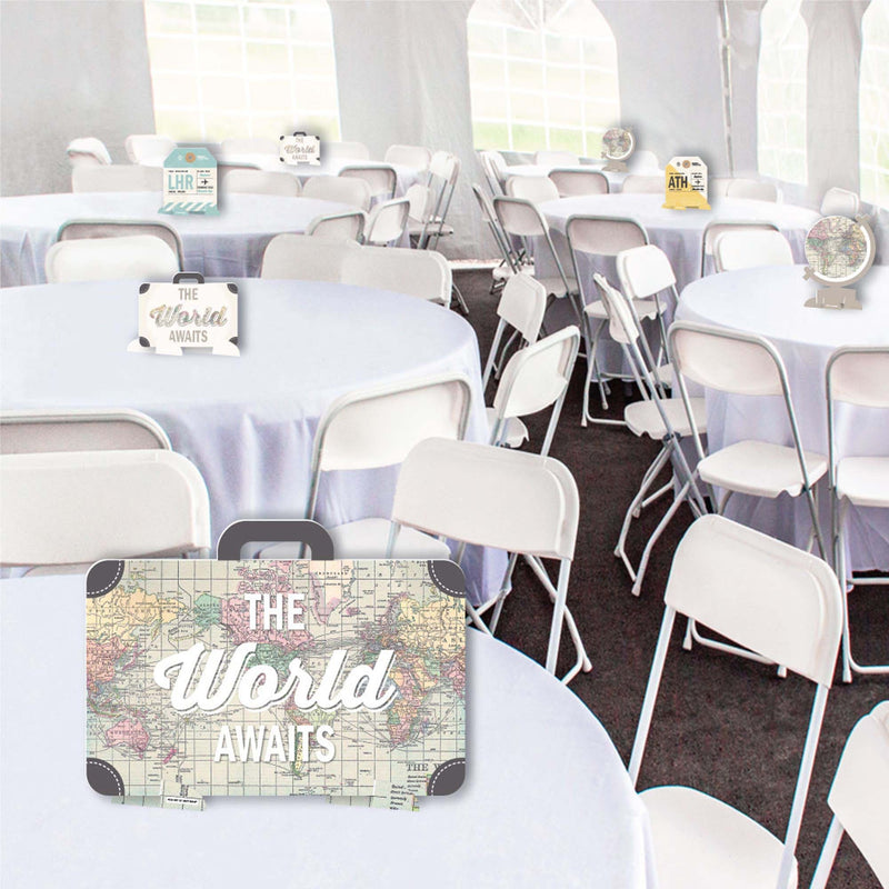 World Awaits - Travel Themed Party Centerpiece Table Decorations - Tabletop Standups - 7 Pieces