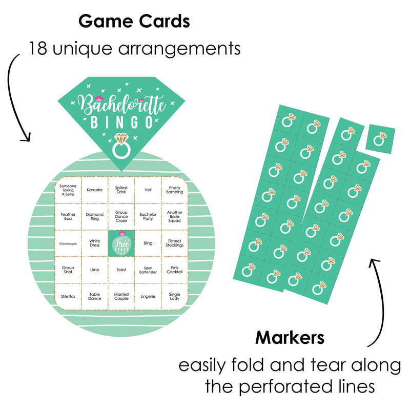 Final Fiesta - Bar Bingo Cards and Markers - Last Fiesta Bachelorette Party Shaped Bingo Game - Set of 18