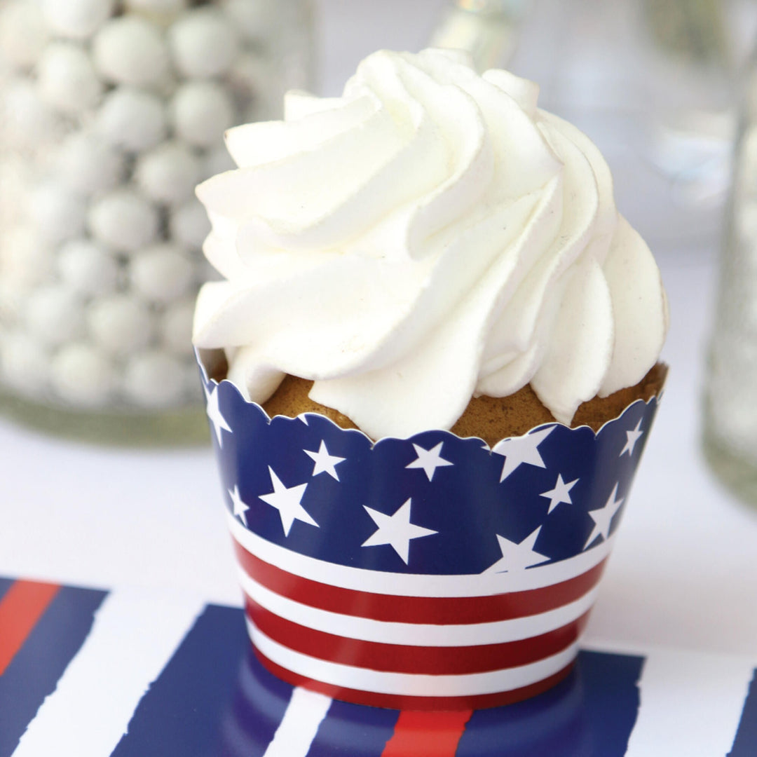 Stars & Stripes - Memorial Day, 4th of July and Labor Day USA Patriotic Party Decorations - Party Cupcake Wrappers - Set of 12