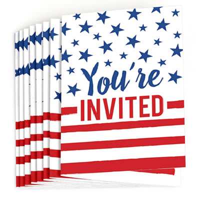 Stars & Stripes - Fill In Memorial Day, 4th of July and Labor Day USA Patriotic Party Invitations - 8 ct