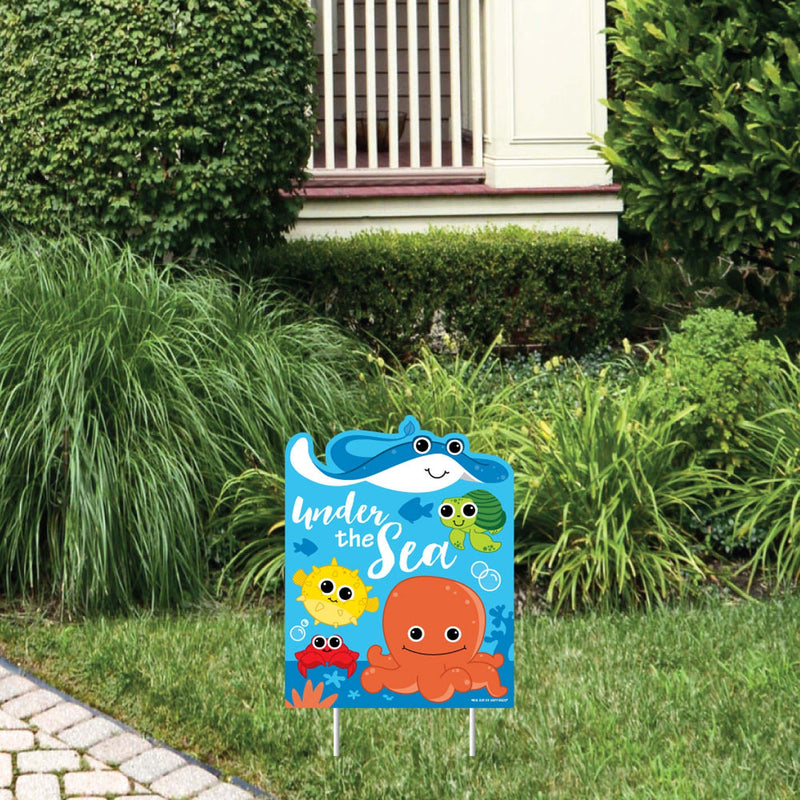 Under The Sea Critters - Outdoor Lawn Sign - Baby Shower or Birthday Party Yard Sign - 1 Piece