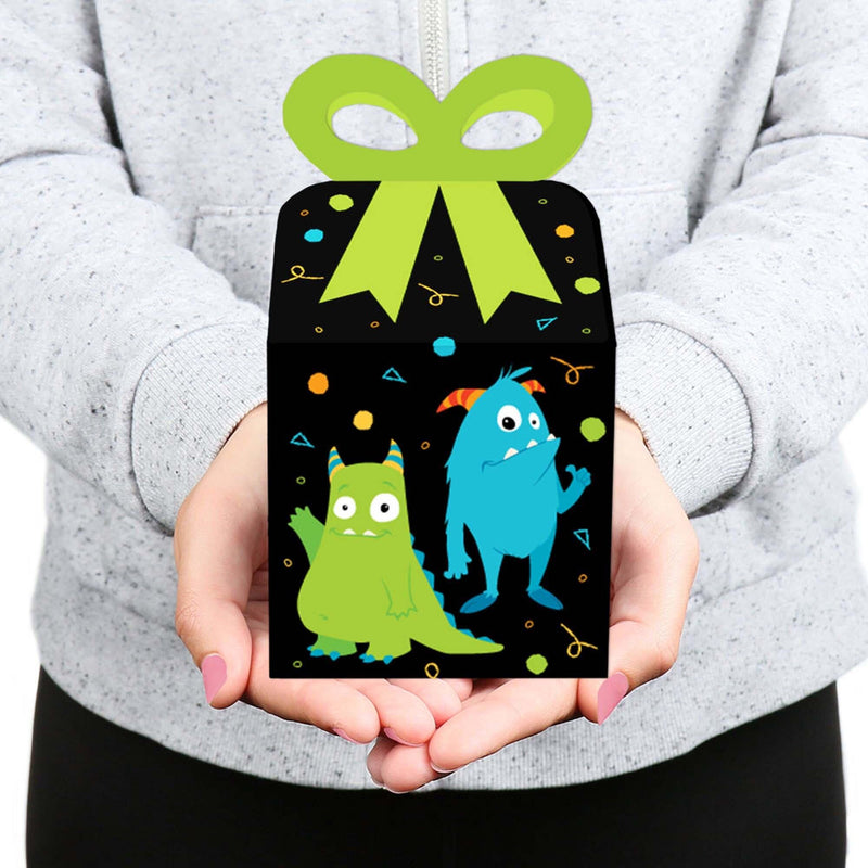 Monster Bash - Square Favor Gift Boxes - Little Monster Birthday Party or Baby Shower Bow Boxes - Set of 12
