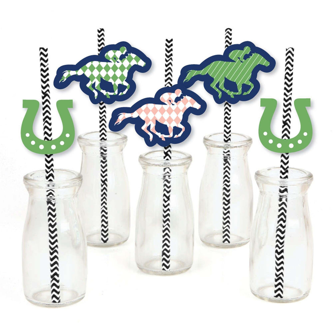 Kentucky Horse Derby - Paper Straw Decor - Horse Race Party Striped Decorative Straws - Set of 24