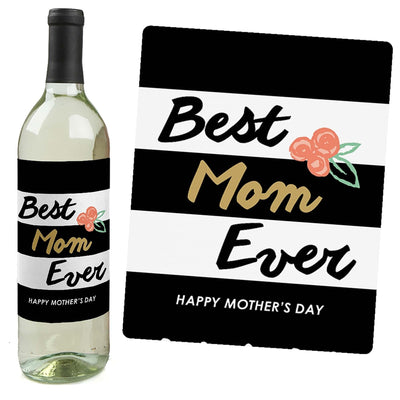 Best Mom Ever - Mother's Day Decorations for Women - Wine Bottle Label Stickers - Set of 4