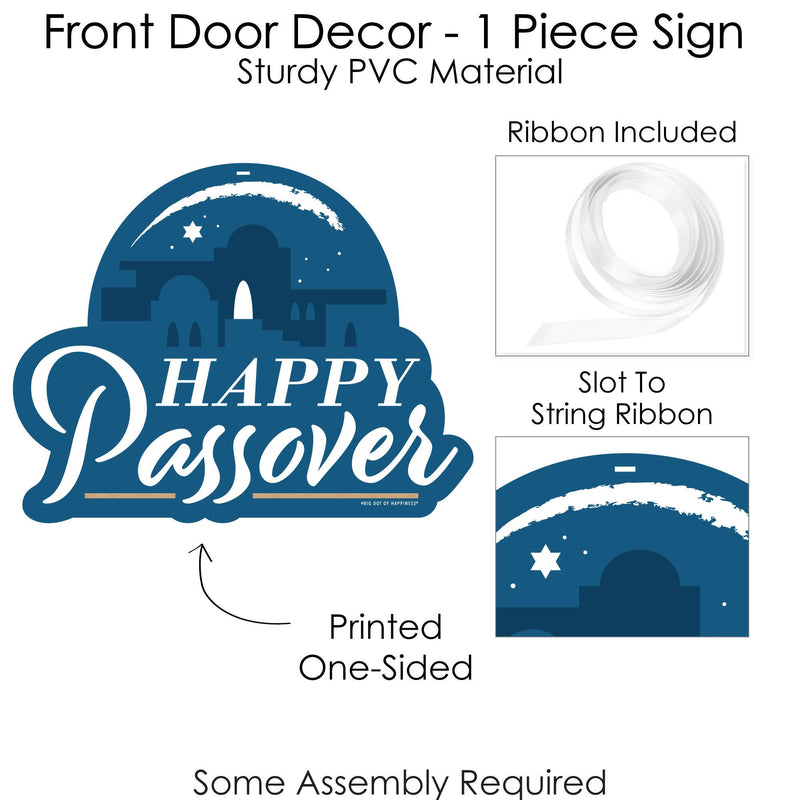 Happy Passover - Hanging Porch Pesach Jewish Holiday Party Outdoor Decorations - Front Door Decor - 1 Piece Sign