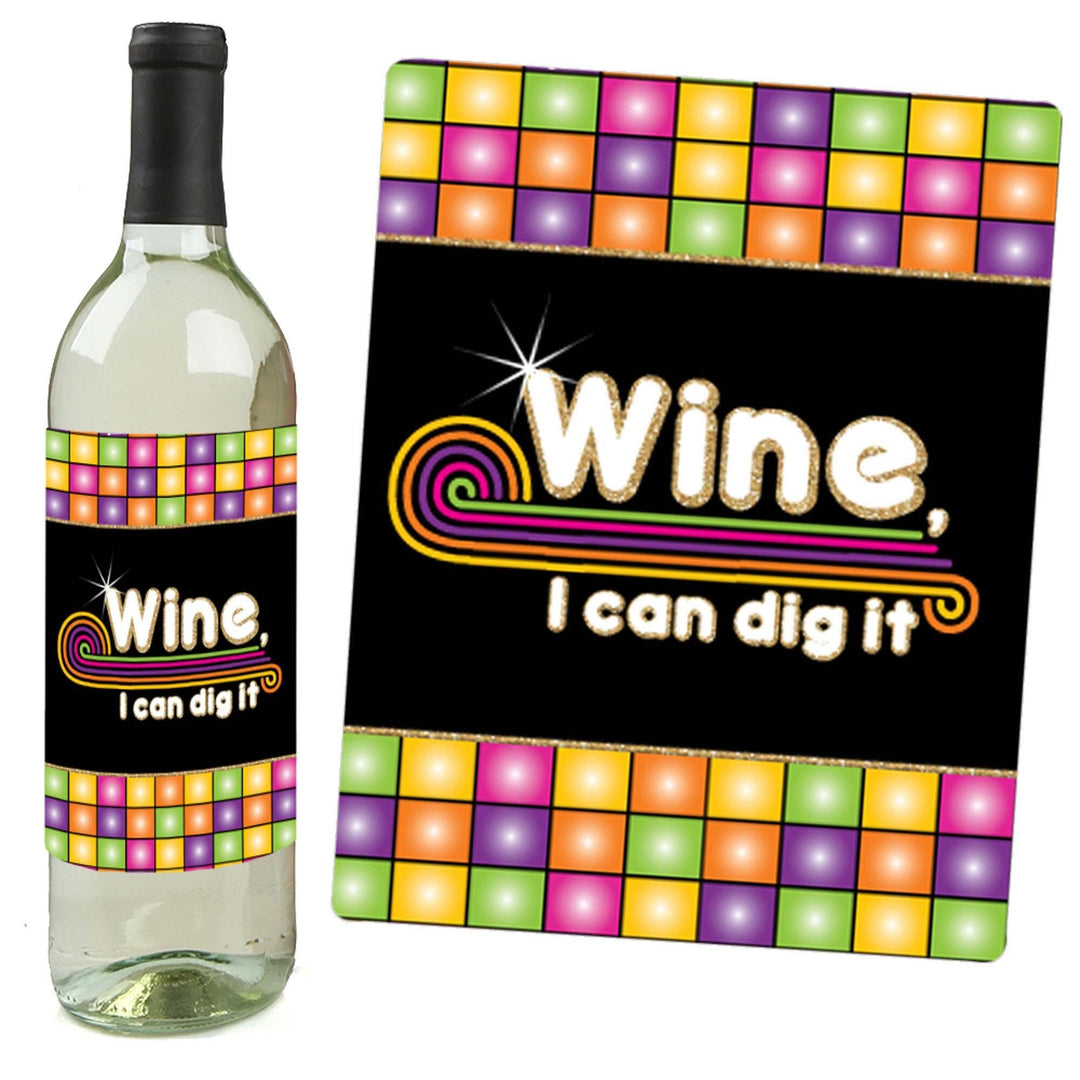 70's Disco - 1970s Party Decorations for Women and Men - Wine Bottle Label Stickers - Set of 4