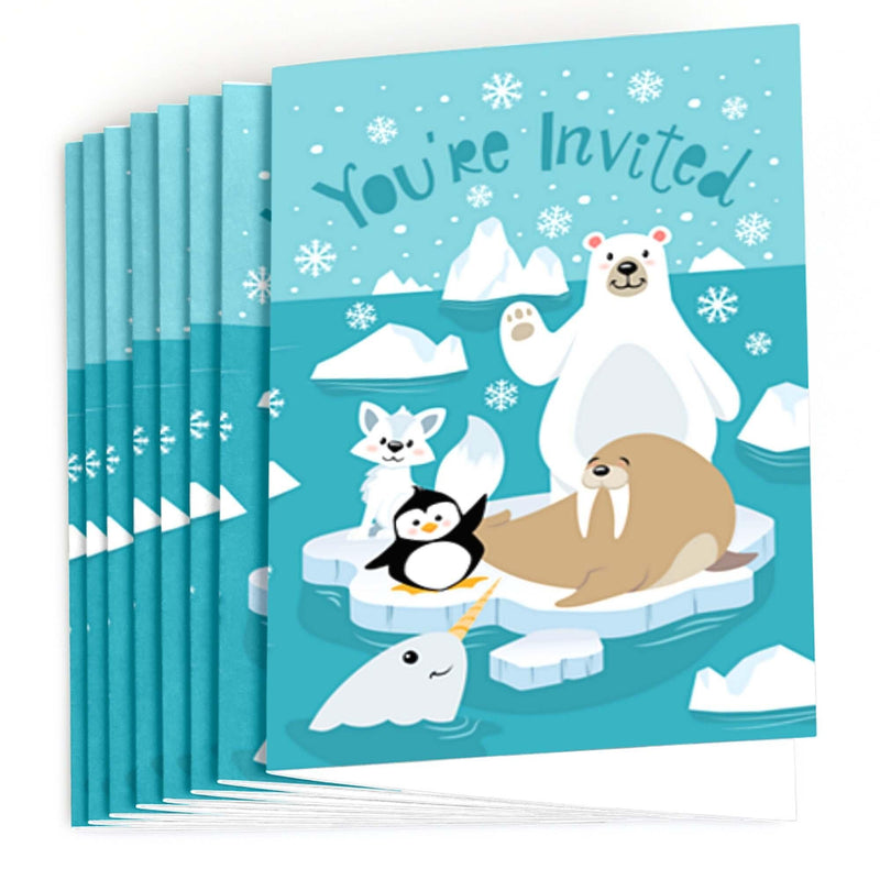 Arctic Polar Animals - Winter - Fill In Baby Shower or Birthday Party Invitations - 8 ct