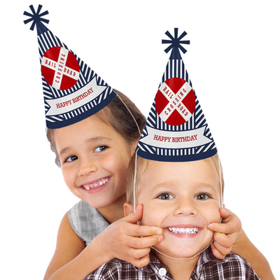 Railroad Party Crossing - Steam Train Cone Happy Birthday Party Hats for Kids and Adults - Set of 8 (Standard Size)