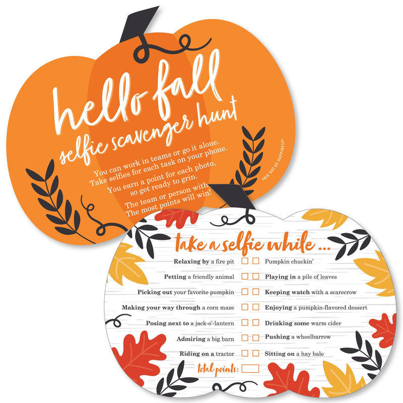 Fall Pumpkin - Selfie Scavenger Hunt - Halloween or Thanksgiving Party Game - Set of 12