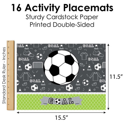 GOAAAL! - Soccer - Paper Birthday Party Coloring Sheets - Activity Placemats - Set of 16
