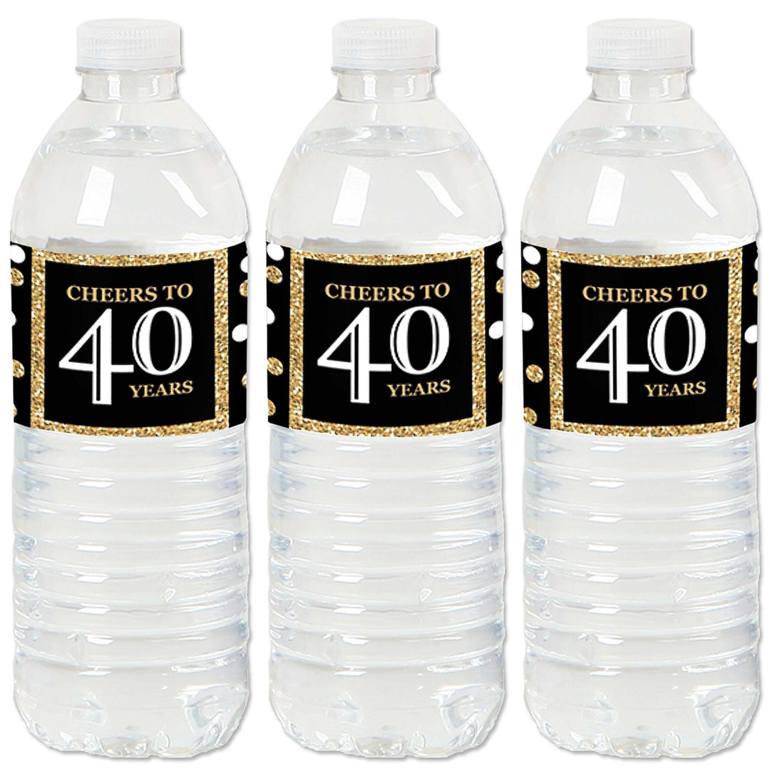 Adult 40th Birthday - Gold - Birthday Party Water Bottle Sticker Labels - Set of 20