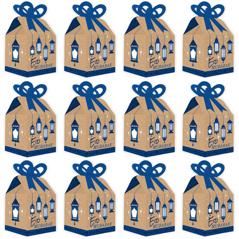 Ramadan - Square Favor Gift Boxes - Eid Mubarak Party Bow Boxes - Set of 12