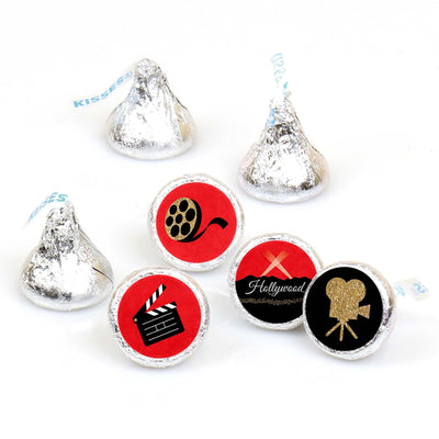 Red Carpet Hollywood - Round Candy Labels Movie Night Party Favors - Fits Hershey's Kisses - 108 ct
