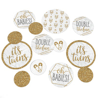 It's Twins - Gold Twins Baby Shower Giant Circle Confetti - Party Decorations - Large Confetti 27 Count