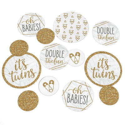 It's Twins - Gold Twins Baby Shower Giant Circle Confetti - Party Decorations - Large Confetti 27 Count