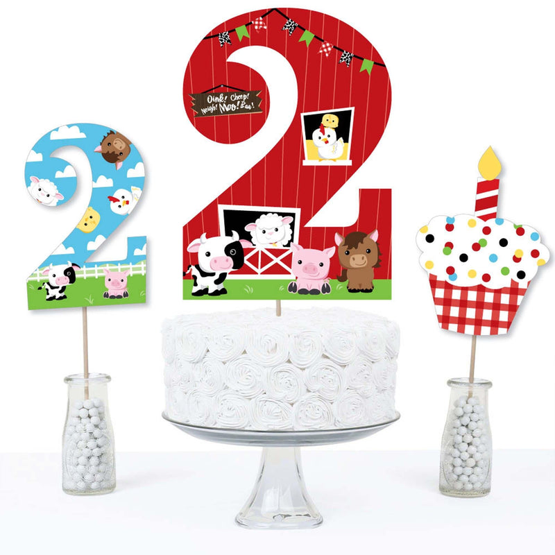 2nd Birthday Farm Animals - Barnyard Second Birthday Party Centerpiece Sticks - Table Toppers - Set of 15