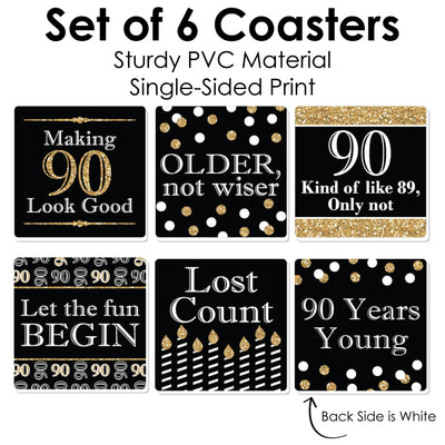 Adult 90th Birthday - Gold - Funny Birthday Party Decorations - Drink Coasters - Set of 6