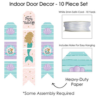 Let's Be Mermaids - Hanging Vertical Paper Door Banners - Baby Shower or Birthday Party Wall Decoration Kit - Indoor Door Decor