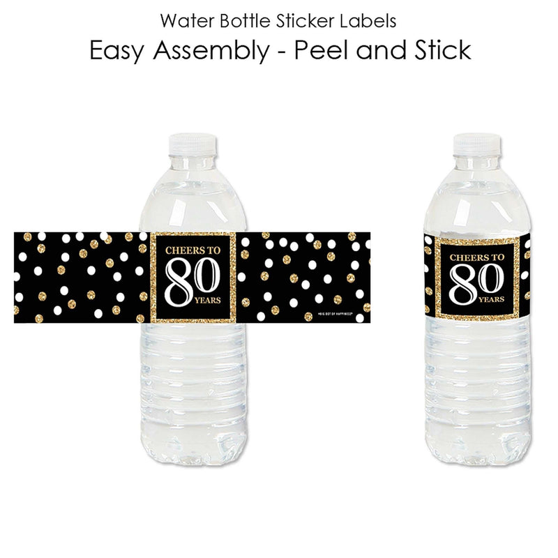 Adult 80th Birthday - Gold - Birthday Party Water Bottle Sticker Labels - Set of 20