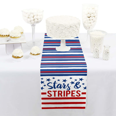 Stars & Stripes - Petite Patriotic Party Paper Table Runner - Memorial Day, 4th of July and Labor Day USA Party Decoration - 12" x 60"