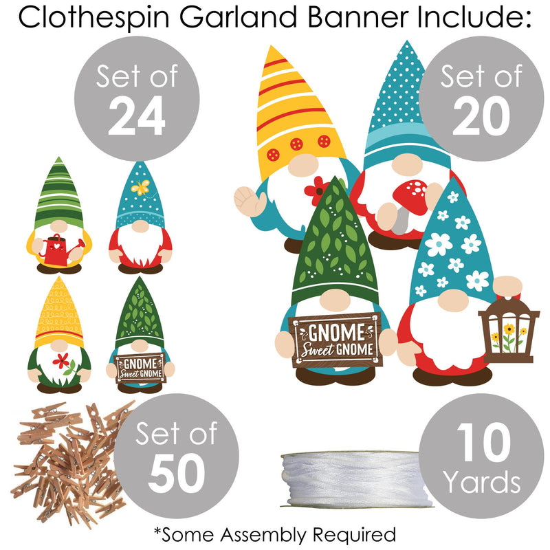 Garden Gnomes - Forest Gnome Party DIY Decorations - Clothespin Garland Banner - 44 Pieces