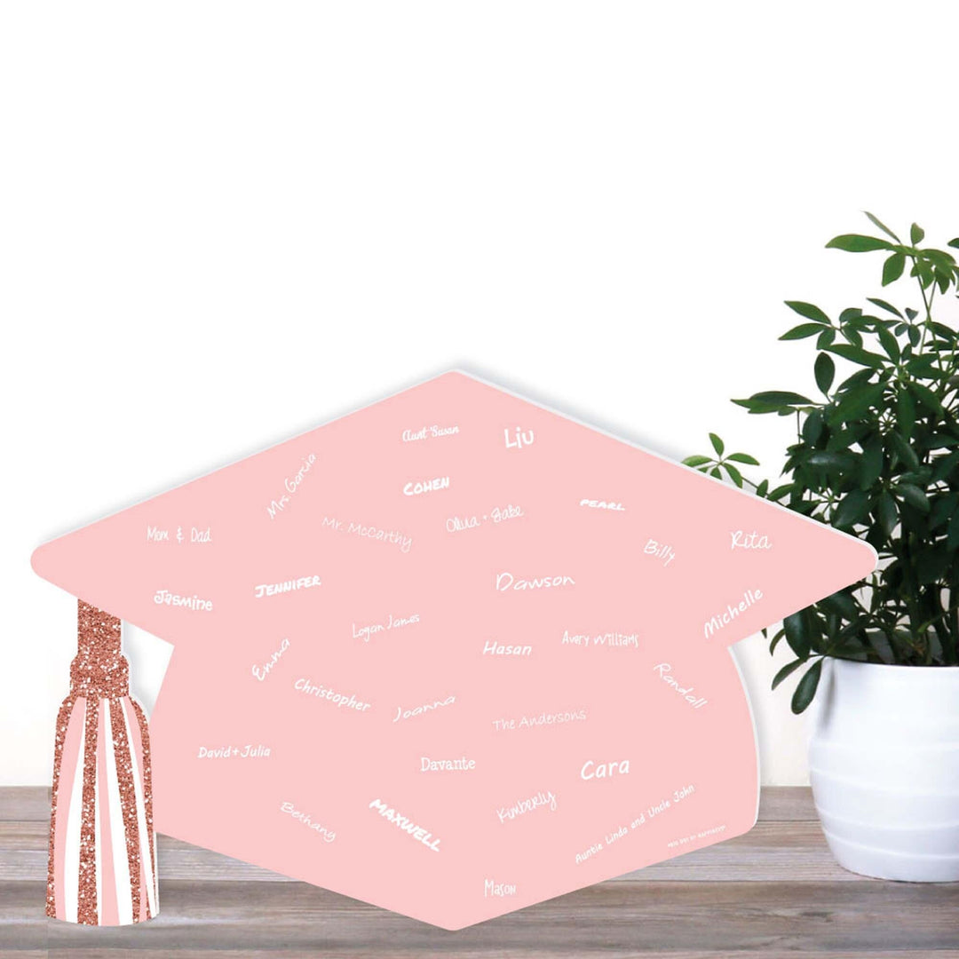 Rose Gold Grad - Grad Cap Guest Book Sign - Graduation Party Guestbook Alternative - Signature Mat