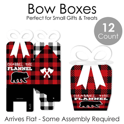 Lumberjack - Channel The Flannel - Square Favor Gift Boxes - Buffalo Plaid Party Bow Boxes - Set of 12