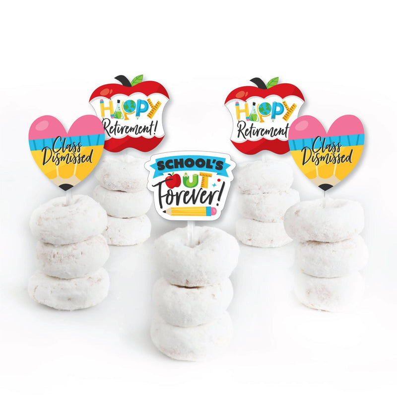 Teacher Retirement - Dessert Cupcake Toppers - Happy Retirement Party Clear Treat Picks - Set of 24