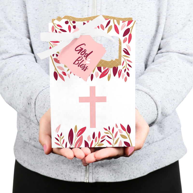 Pink Elegant Cross - Girl Religious Party Favor Boxes - Set of 12