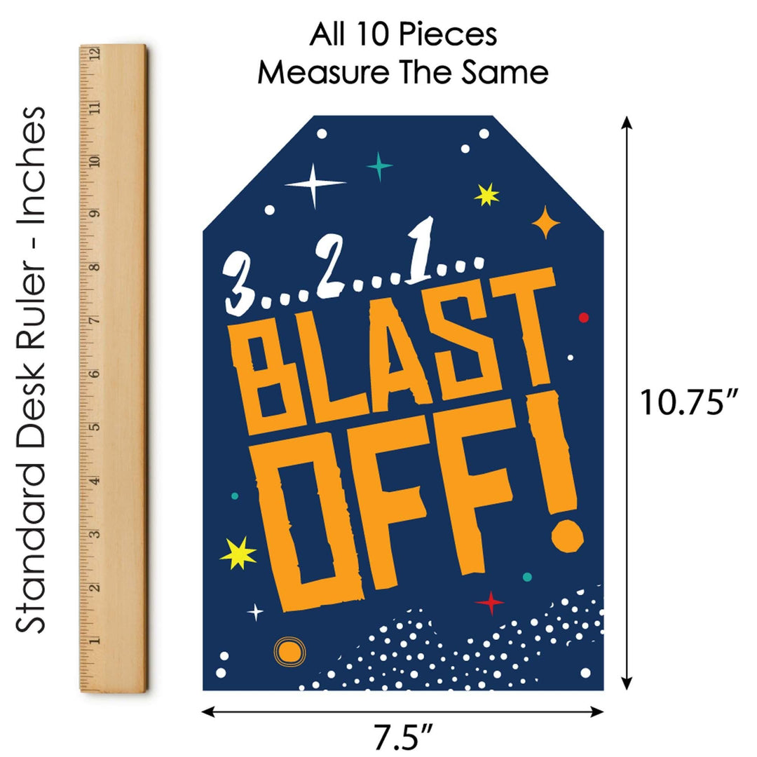 Blast Off to Outer Space - Hanging Vertical Paper Door Banners - Rocket Ship Baby Shower or Birthday Party Wall Decoration Kit - Indoor Door Decor