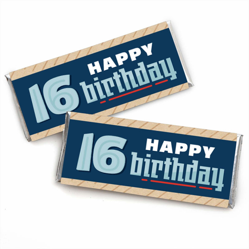 Boy 16th Birthday - Candy Bar Wrapper Sweet Sixteen Birthday Party Favors - Set of 24