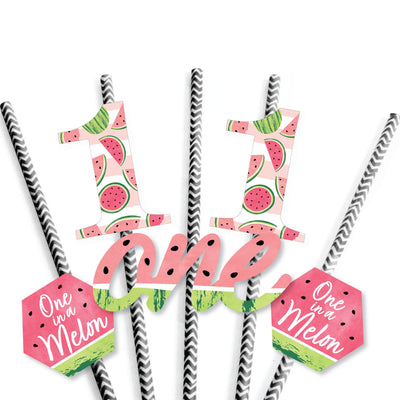 1st Birthday One in a Melon - Paper Straw Decor - Fruit First Birthday Party Striped Decorative Straws - Set of 24
