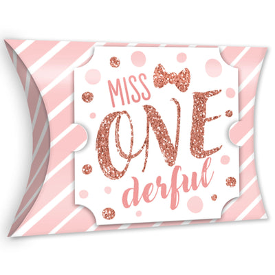 1st Birthday Little Miss Onederful - Favor Gift Boxes - Girl First Birthday Party Large Pillow Boxes - Set of 12