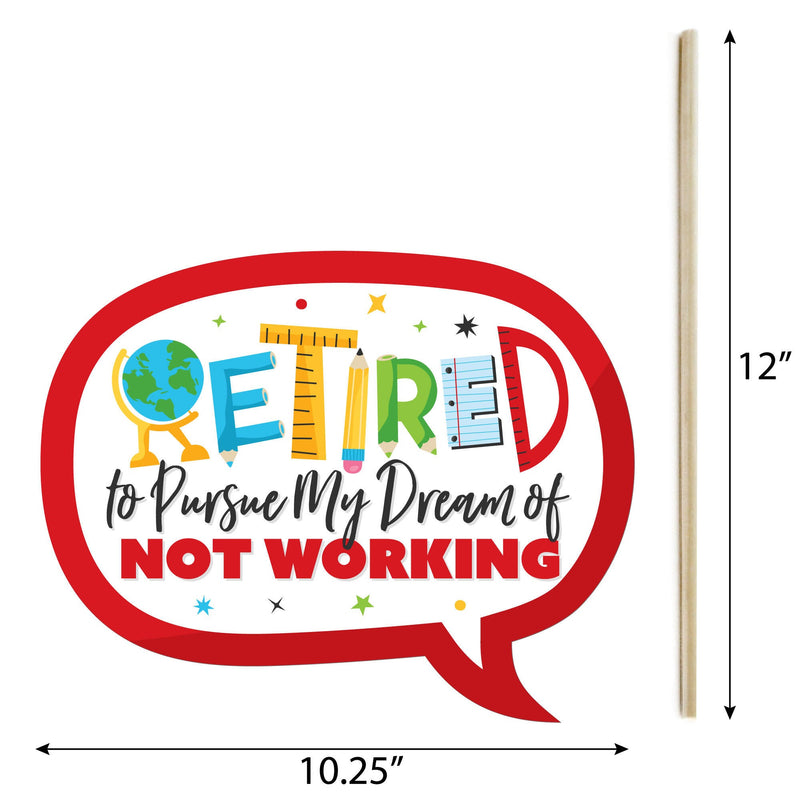 Funny Teacher Retirement - Happy Retirement Party Photo Booth Props Kit - 10 Piece