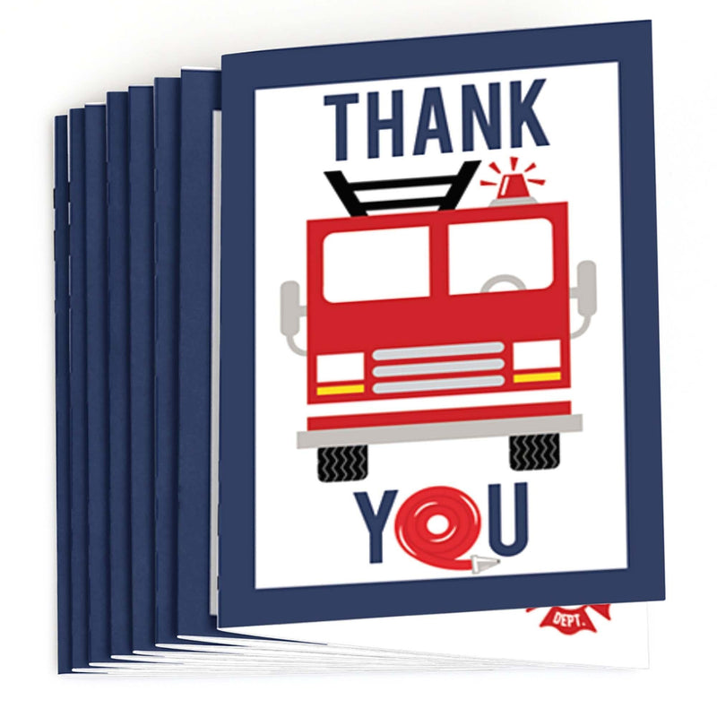 Fired Up Fire Truck - Firefighter Firetruck Baby Shower or Birthday Party Thank You Cards - 8 ct