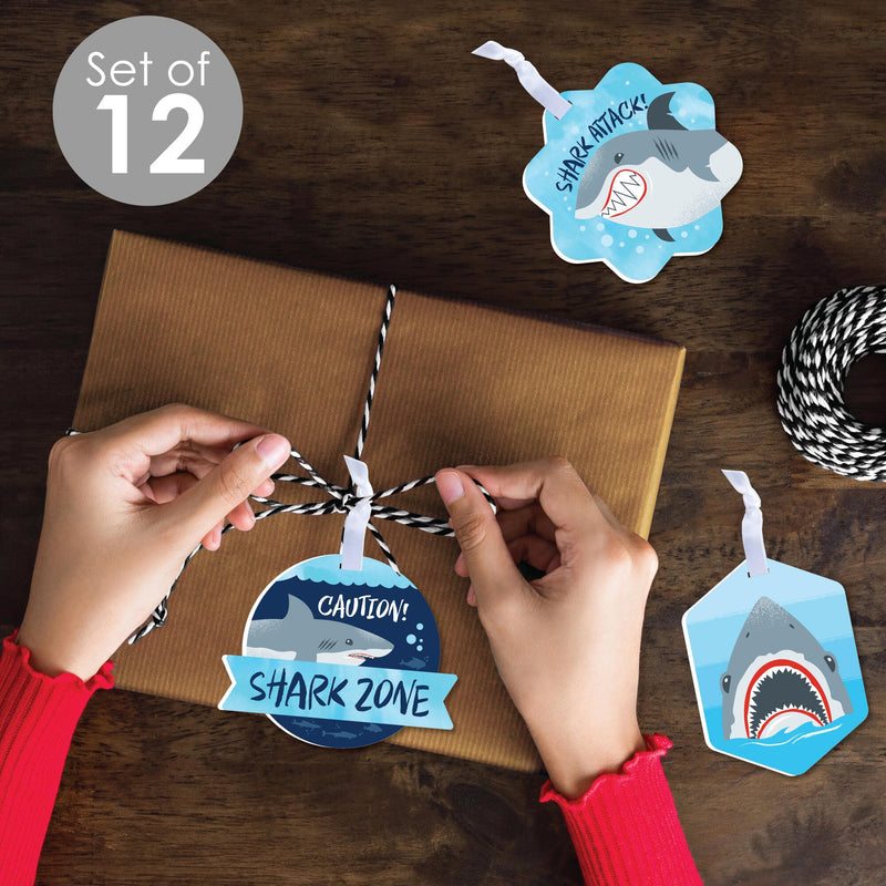 Shark Zone - Assorted Hanging Jawsome Shark Party or Birthday Party Favor Tags - Gift Tag Toppers - Set of 12