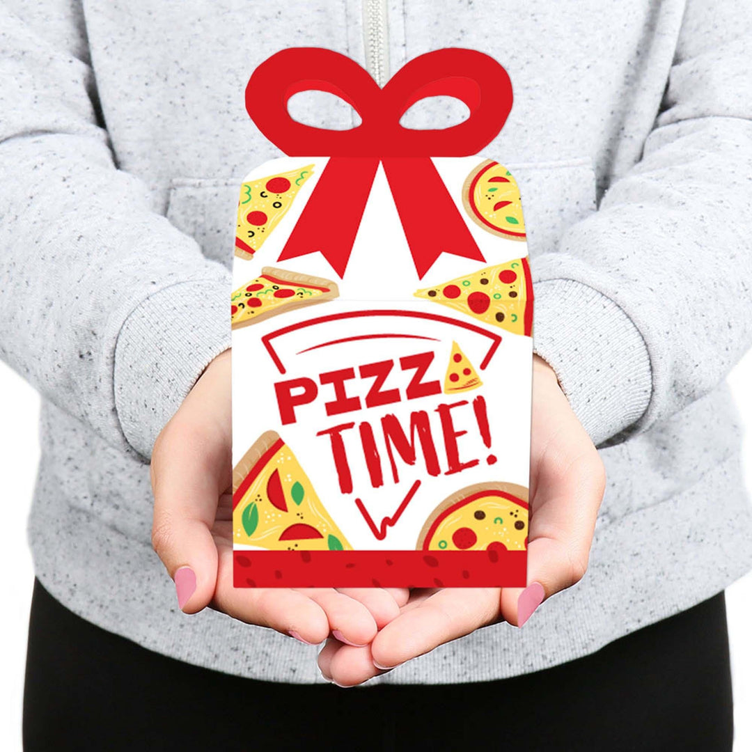 Pizza Party Time - Square Favor Gift Boxes - Baby Shower or Birthday Party Bow Boxes - Set of 12