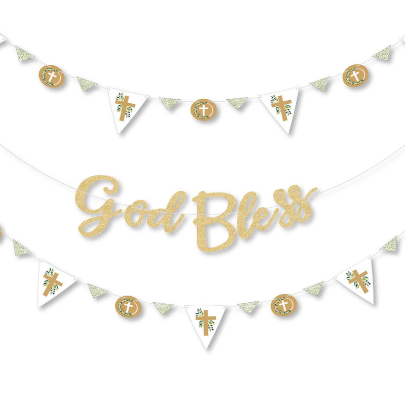 Elegant Cross - Religious Party Letter Banner Decoration - 36 Banner Cutouts and No-Mess Real Gold Glitter God Bless Banner Letters