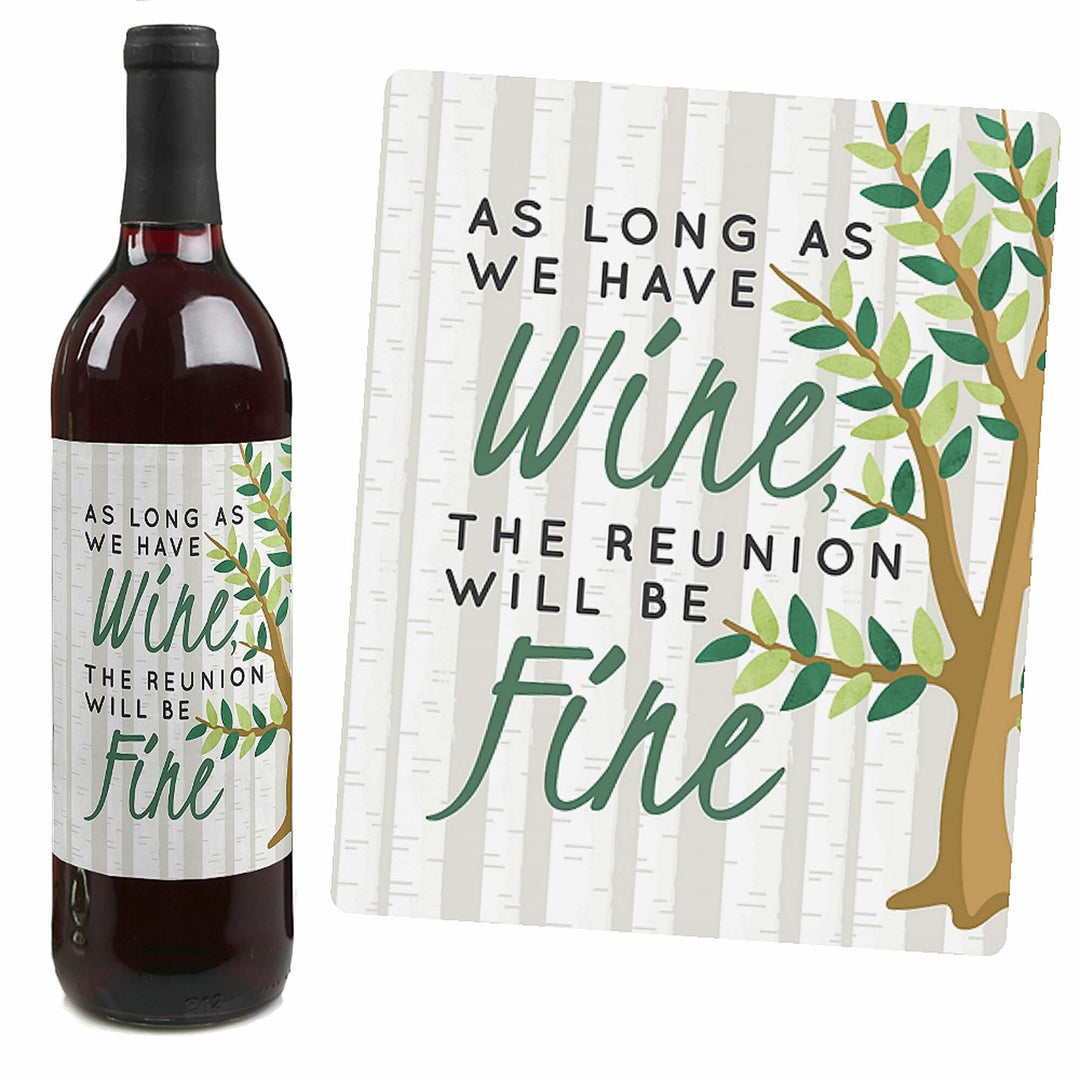 Family Tree Reunion - Family Gathering Party Decorations for Women and Men - Wine Bottle Label Stickers - Set of 4