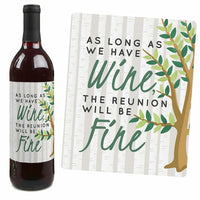 Family Tree Reunion - Family Gathering Party Decorations for Women and Men - Wine Bottle Label Stickers - Set of 4