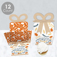 Happy Thanksgiving - Square Favor Gift Boxes - Fall Harvest Party Bow Boxes - Set of 12