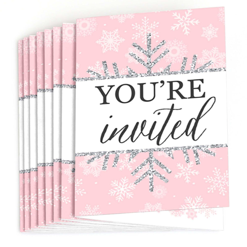 Pink Winter Wonderland - Fill In Holiday Snowflake Birthday Party and Baby Shower Invitations