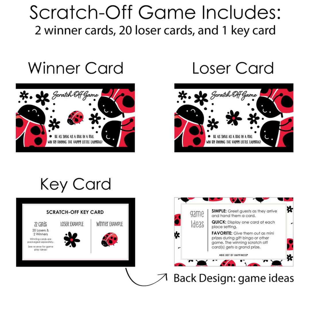Happy Little Ladybug - Baby Shower or Birthday Party Game Scratch Off Cards - 22 ct